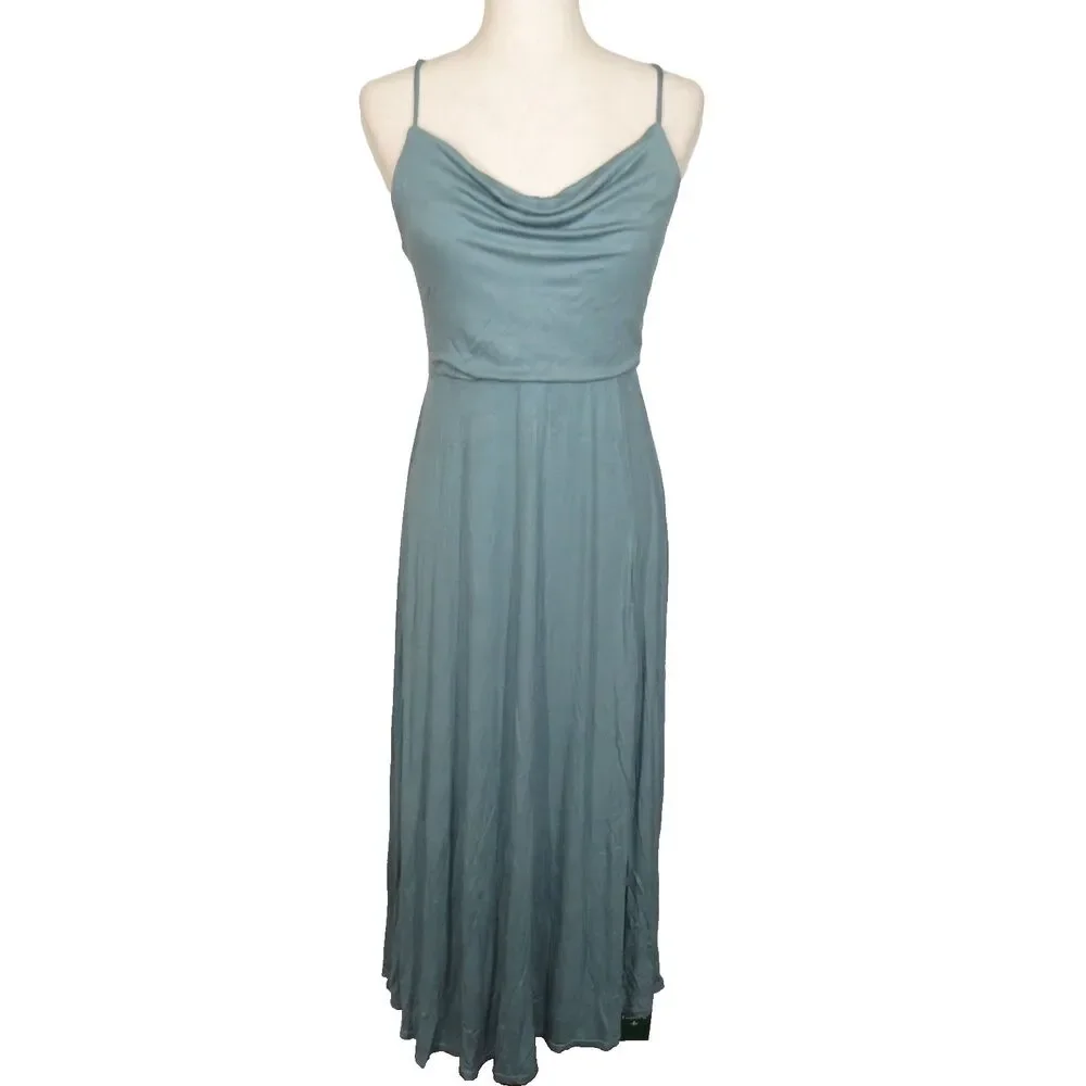 Halara Soft Stretchy Draped Neck Open Back Lace Up Padded Maxi Dress Size Medium - Picture 11 of 15